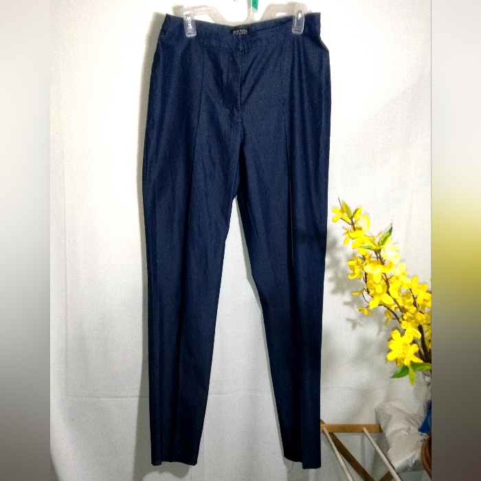 Newyork&Company Denim Creased Straight Leg Cotton Poly Spandex Trousers 10 Tall